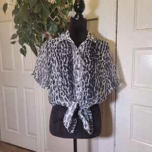 Vtg Sheer Notations Animal Print Blouse/t339